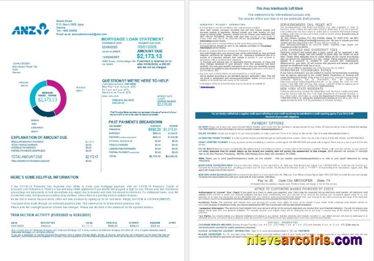 Samoa ANZ bank bank mortgage statement 1-2
